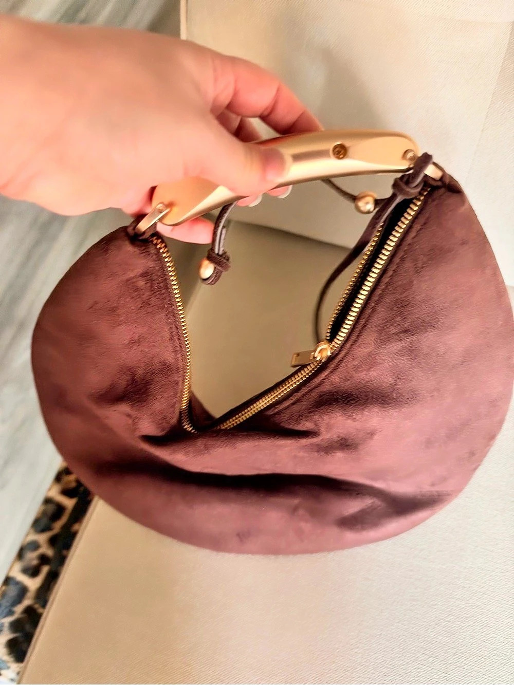 Suede-Style Hobo Bag in Brown Like New